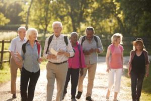 group of seniors going on a group outing in the park