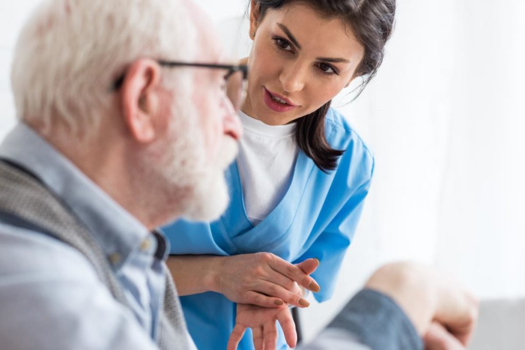a nurse and an elderly person talk possibly about how long can a senior be in respite care