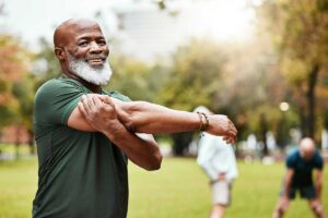 A senior engaged in elderly activities